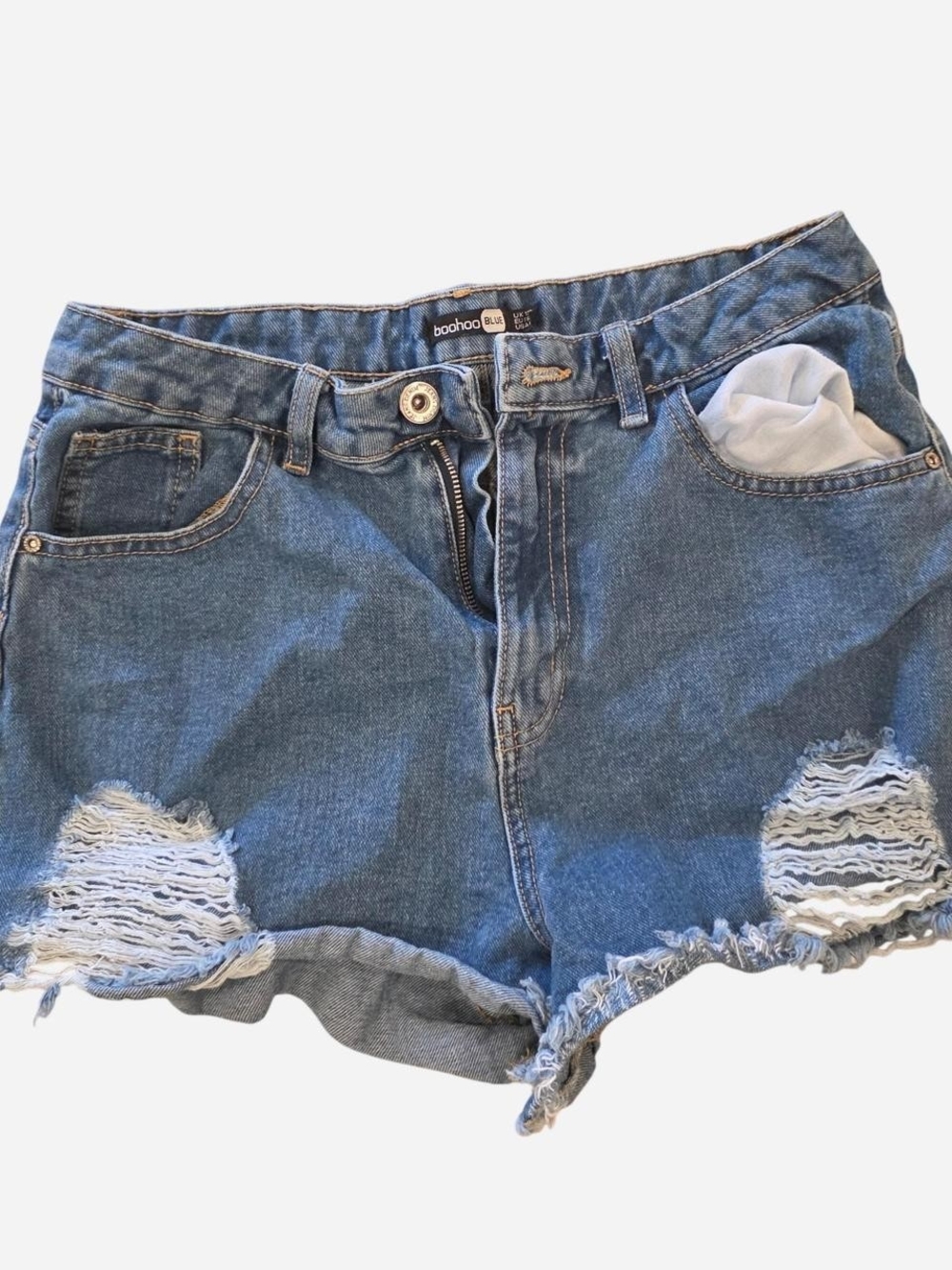 Boohoo Blue Ripped Denim Cutoff Shorts